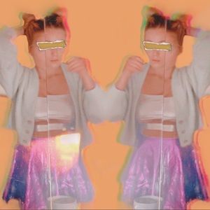 Metallic purple skater skirt and silver crop top